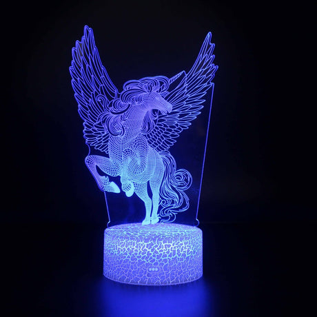Illuminated Pegasus Turning Head 3D Lamp in Dark Setting