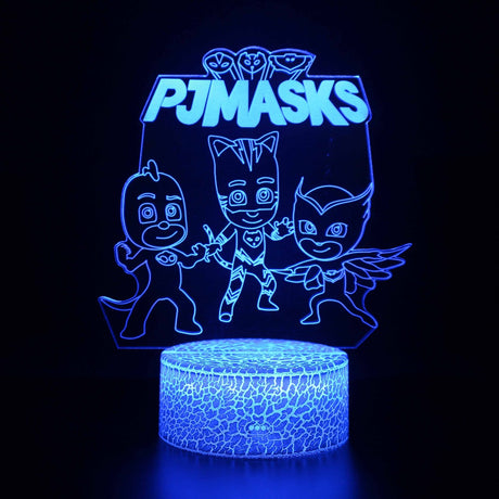 Illuminated  PJ Masks Logo And Characters 3D Lamp in Dark Setting