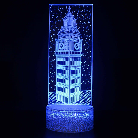 Illuminated Big Ben London 3D Lamp in Dark Setting