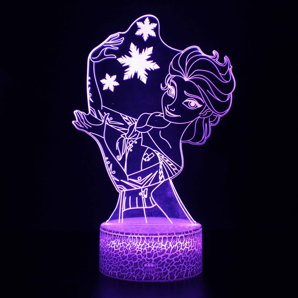 Illuminated Frozen Elsa 2 3D Lamp in Dark Setting