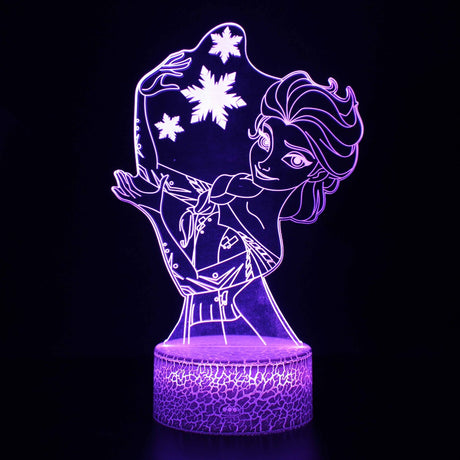 Illuminated Frozen Elsa 2 3D Lamp in Dark Setting