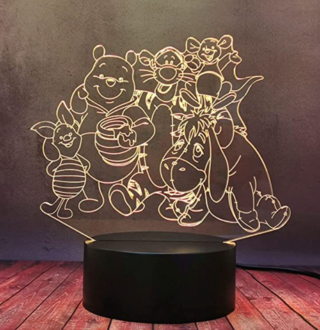 Illuminated Winnie the Pooh and friends 3D Lamp in Dark Setting