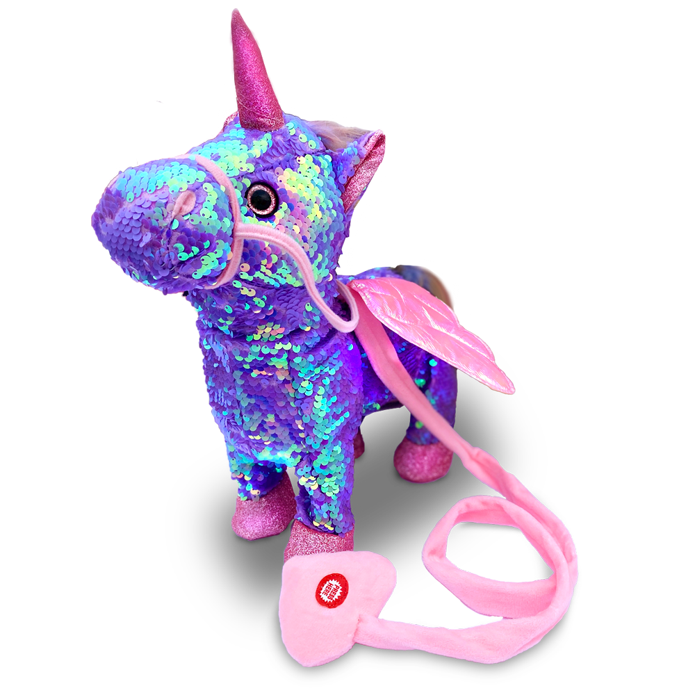 Walking Unicorn Sequin Purple with leash Teddy Co FUNLAND