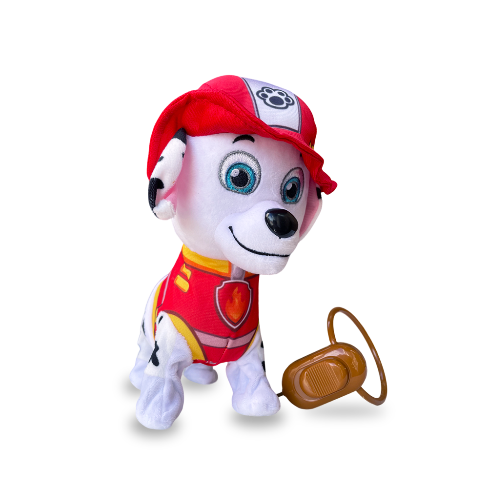 Close-up of the remote control for the Walking Paw Patrol Marshall toy, highlighting easy-to-use buttons.